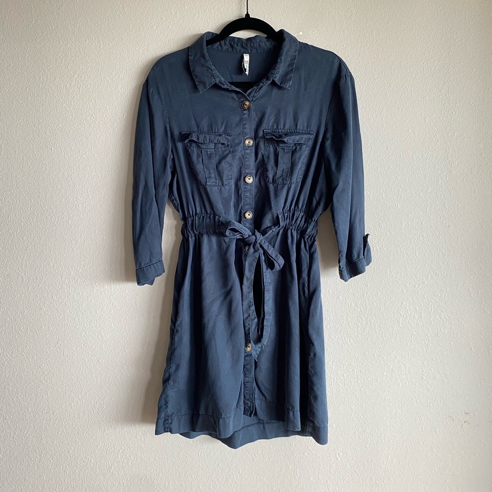 Zara TRF Collection Blue 3/4 Sleeve Utility Tie Dress